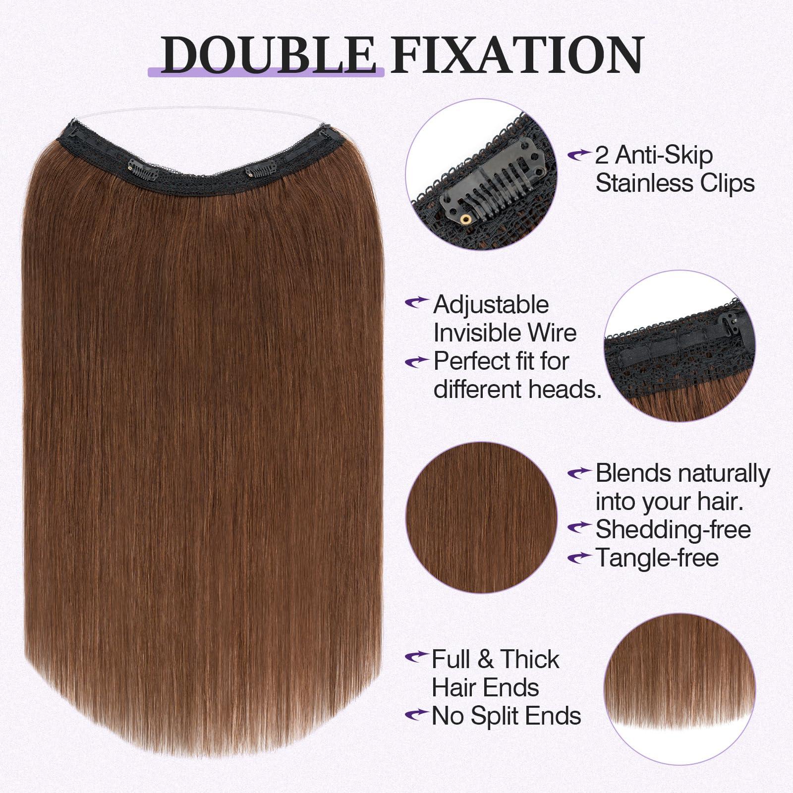 prokyvity Halo Hair Extensions Real Human Hair,Prokyvity Halo Hair Extension 100% Human Hair,Halo Extensions Real Human Hair,Human Hair Halo Extensions,Halo Hair Extension,Halo Extension 04 Medium Brown 16inch