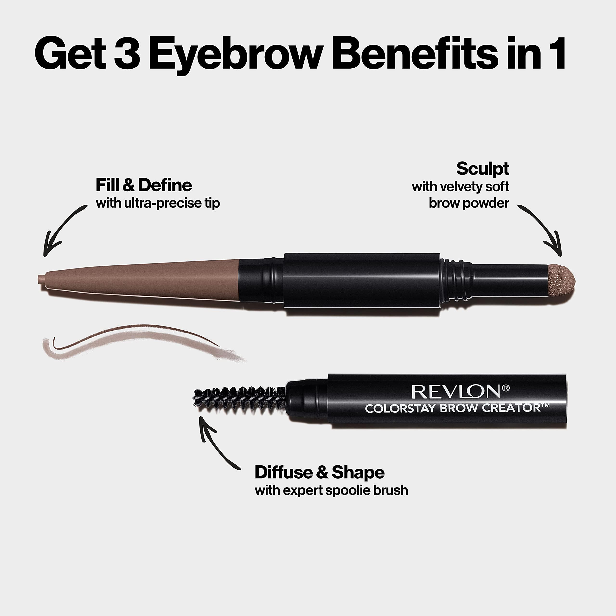 REVLON Revlon Eyebrow Pencil & Powder, ColorStay Brow Creator 2-in-1 Eye Makeup with Spoolie, Longwearing with Precision Tip, 605 Soft Brown, 0.23 Oz