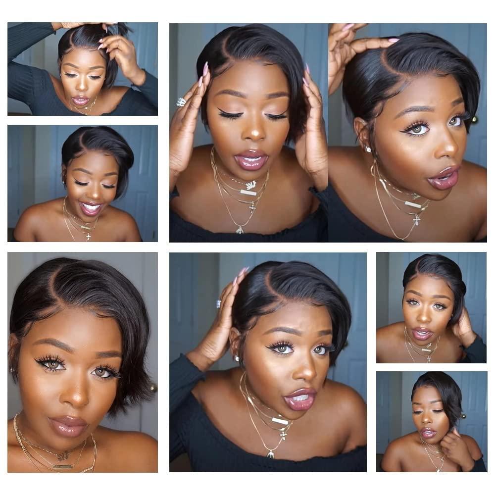 Usexy Usexy Hair Pixie Cut Lace Front Wigs Human Hair 13X4X1 Lace Front Wigs Human Hair Short Bob Wigs Straight Lace Front Pixie Cut Wigs For Black Women Pre Plucked With Baby Hair (Natural Color)
