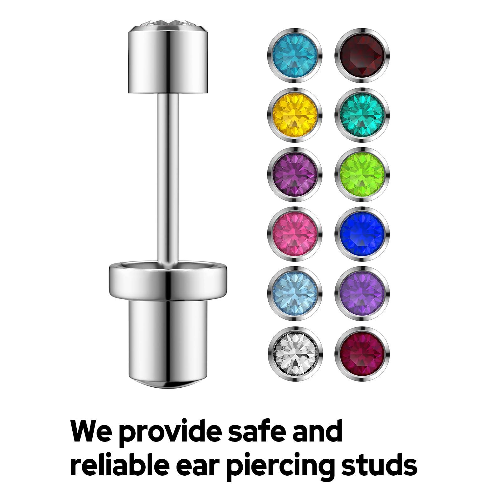 SugarTang Ear Piercing Kit, Disposable Ear Piercing Gun Kit, 316L Surgical Stainless Steel 3MM Cubic Zirconia Stud, At Home Self Ear Piercer Kit with Birthstone Earrings Stud(Dark purple)