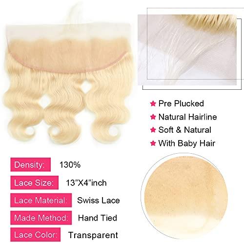 Forawme Forawme Brazilian Body Wave Hair With Frontal Closure 613 Blonde 16 18 20 22 With 14 Inch Lace Frontal Closure With Bundles Remy Human Hair Weaves