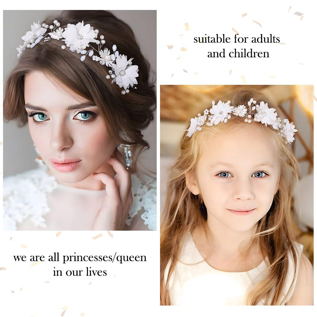 Campsis Campsis Flower Girl Headpiece White Princess Headband Pearl First Communion Hair Bands Wedding Birthday Party Hair Accessories for Women and Girls