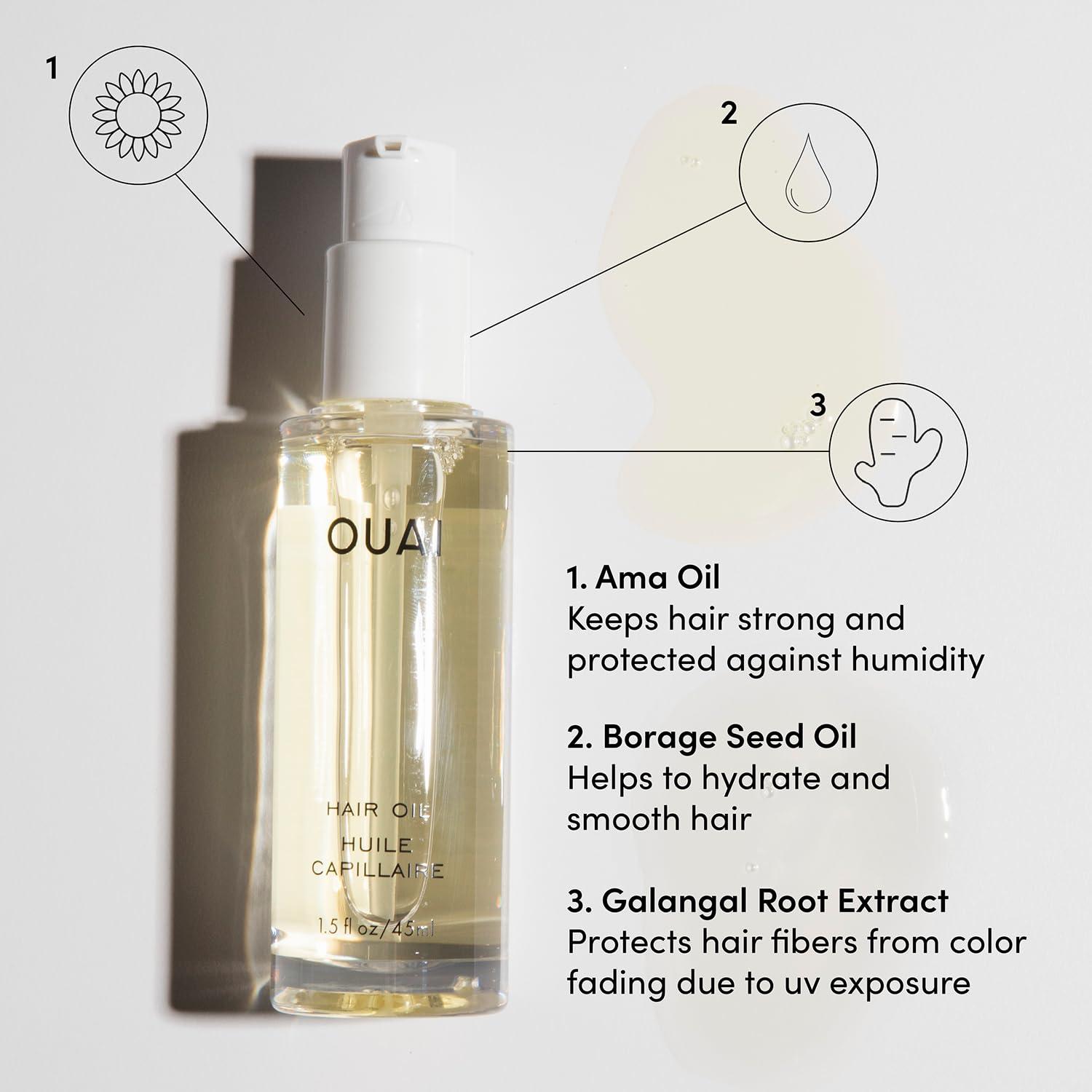 OUAI OUAI Hair Oil Travel Size - Hair Heat Protectant Oil for Frizz Control - Adds Hair Shine and Smooths Split Ends - Color Safe Formula - Paraben, Phthalate and Sulfate Free (0.45 oz)