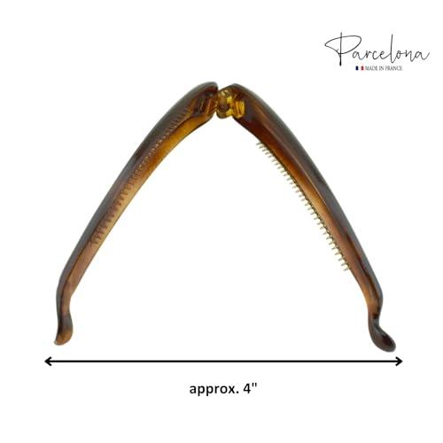 Parcelona Parcelona French Plain Curve 4 1/4 Tortoise Shell Brown Celluloid French Banana Hair Clip Flexible Ponytail Holder Fashion Durable Styling Paris Hair Accessories for Women, Made in France
