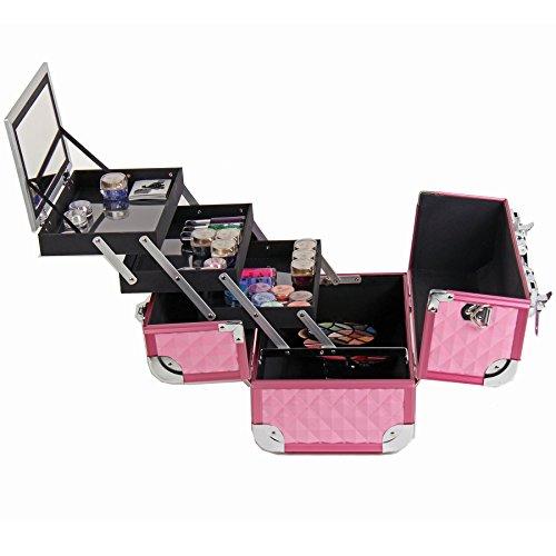 SHANY SHANY Premier Fantasy Professional Makeup Train Case Cosmetic Box Portable Makeup Case Organizer Jewelry storage with Locks, 3 Trays, Makeup Brush Holder and Cosmetics Mirror - Pink Diamond