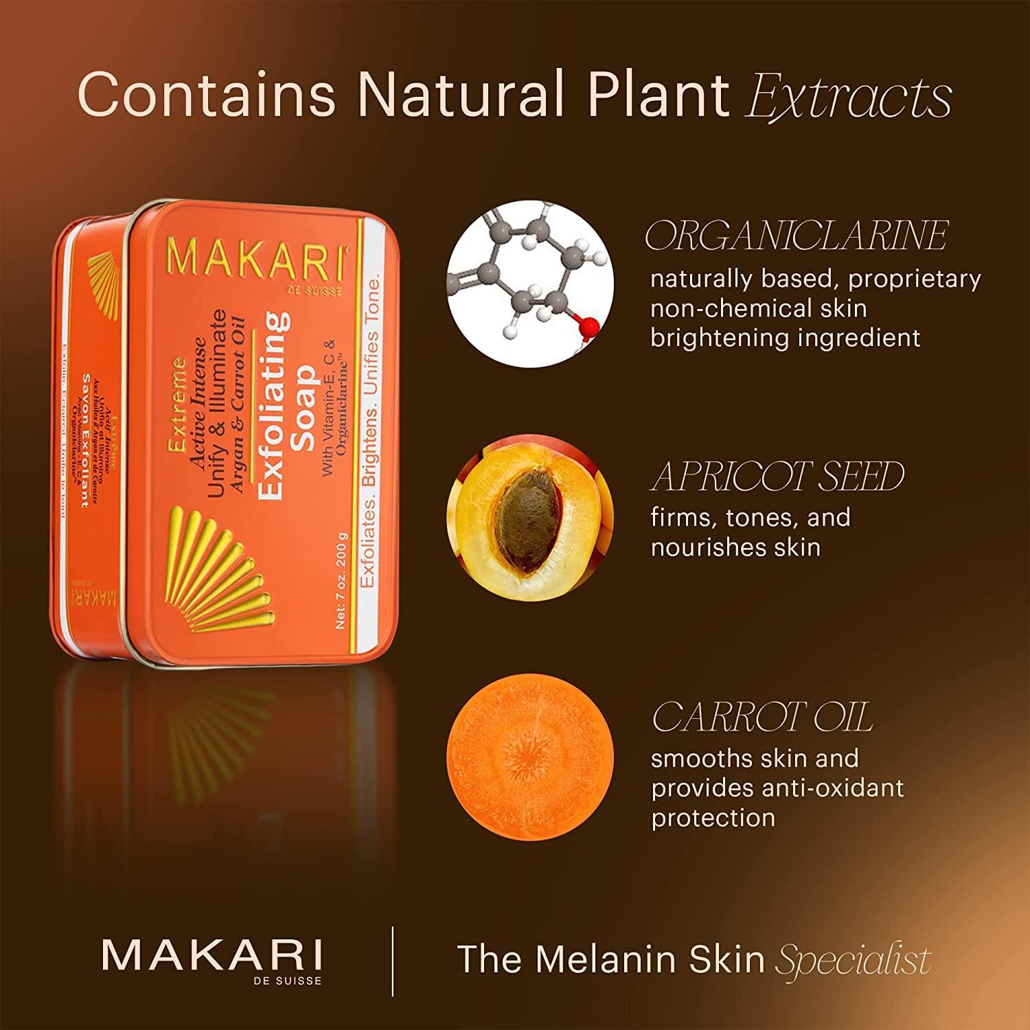 MAKARI MAKARI Extreme Active Intense Skincare Trio | Argan & Carrot Oil Exfoliating Soap, Botanical Body Oil, and Tone-Boosting Body Glycerin | Brightens, Hydrates, and Fades Marks for All Skin Types Except