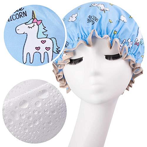 Tbestmax Unicorn Shower Caps for Long/Thick Hair, Cute Hair Cover for Women and Girl, Waterproof Bath Hat, Double Layer Bonnet