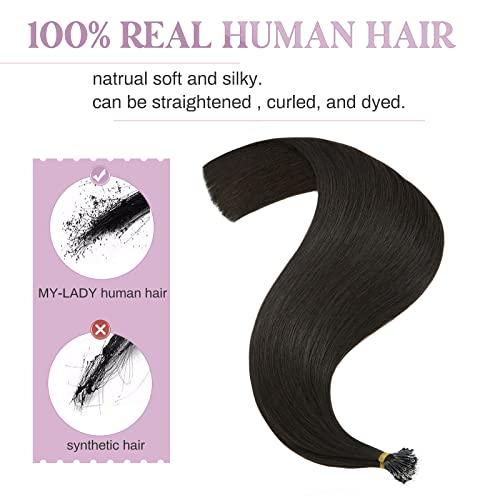 MY-LADY MY-LADY Nano Bead Hair Extensions Human Hair Invisible Nano Ring Hair Extensions Pre Bonded Cold Fushion Natural Nano Tips Extensions 50 Strands 50g 20 Inch #1B Natural Black