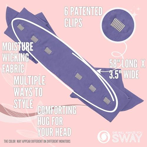 She Will Amaze You SWAY SWAY Patented 6-Clip Non Slip Stretchy Headbands for Women - 58\"x3.5\" - Many Cute Ways to Style - Soft Moisture-Wicking Extra Wide Thick Cloth Headbands for Yoga, Wide, Boho, Turban, Fall and Nurses
