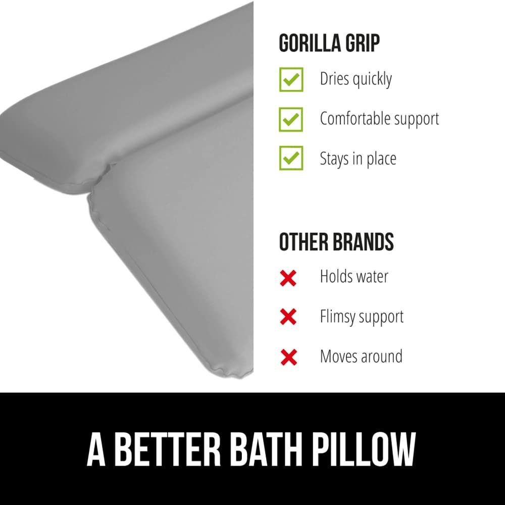 Gorilla Grip GORILLA GRIP Bath Pillow for Tub, Improved Suction Cups, Luxury Bathtub Pillows, Headrest for Neck and Back Support, Relaxing Home Spa, Hot Tubs and Bathroom Essentials, Gifts for Women, 2 Panel Gray