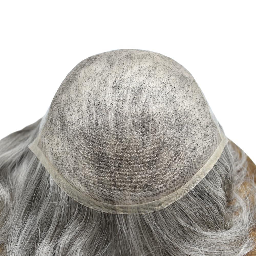 Hair Wonders Toupee For Men Real Human Hair Mens Toupee Hair Replacement System Swiss Lace Hair Piece For Men Hair System Protesis Capilar Para Hombre7x10\'\'-100% light to Medium density#1B80 1B# OFF BLACK+80%GREY