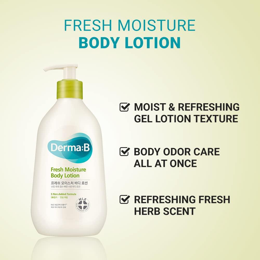 Derma B Derma B | Fresh Moisture Body Lotion | Lotion for Extremely Dry Skin | Intensive Skin Moisturizing | Fast-Absorbing & Long-Lasting Moisturizer | Natural Deodorant Cream | Body Care | 3.5 fl oz (400ml)
