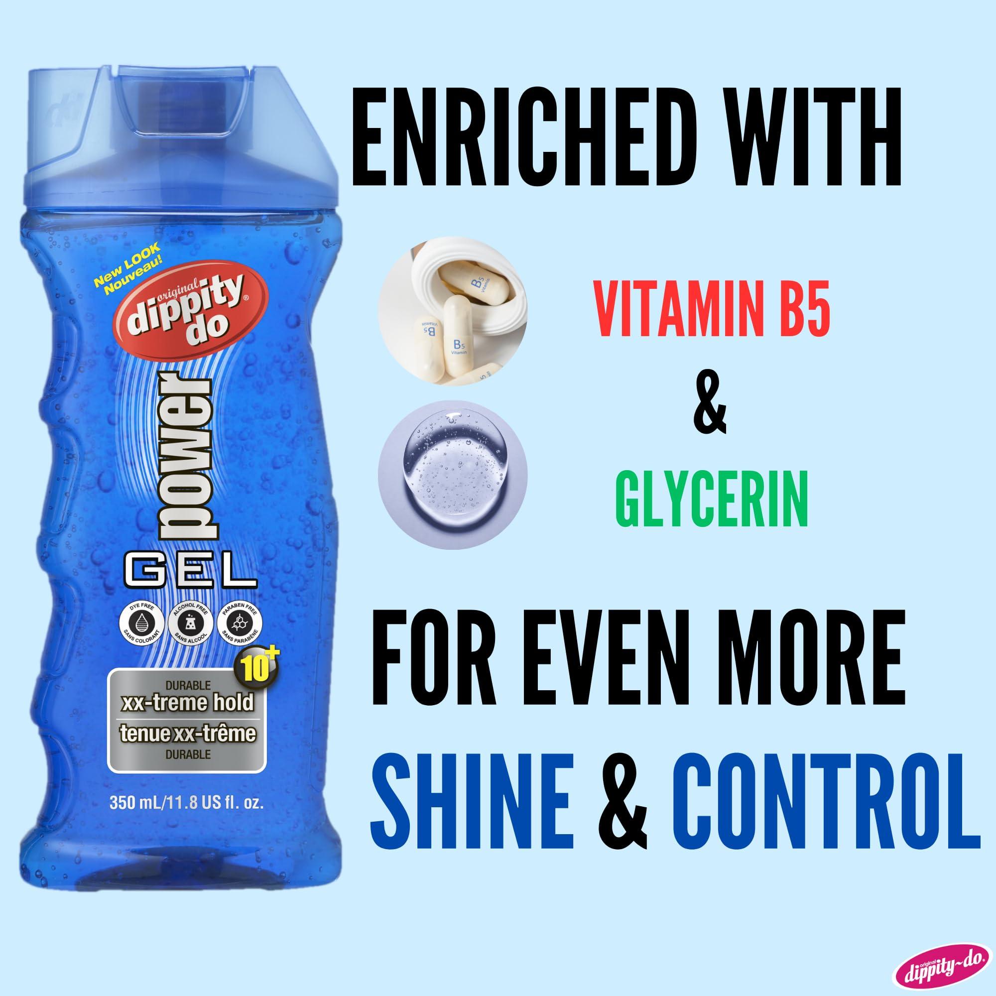 Dippity Do Dippity Do Power Gel - Men\'s Strong Hold Hair Gel - High Shine, Natural Feel and Non-Flaking - Formulated with Panthenol, Argan Oil, Olive Oil and Tea Tree Oil - 350 mL/11.8 fl oz