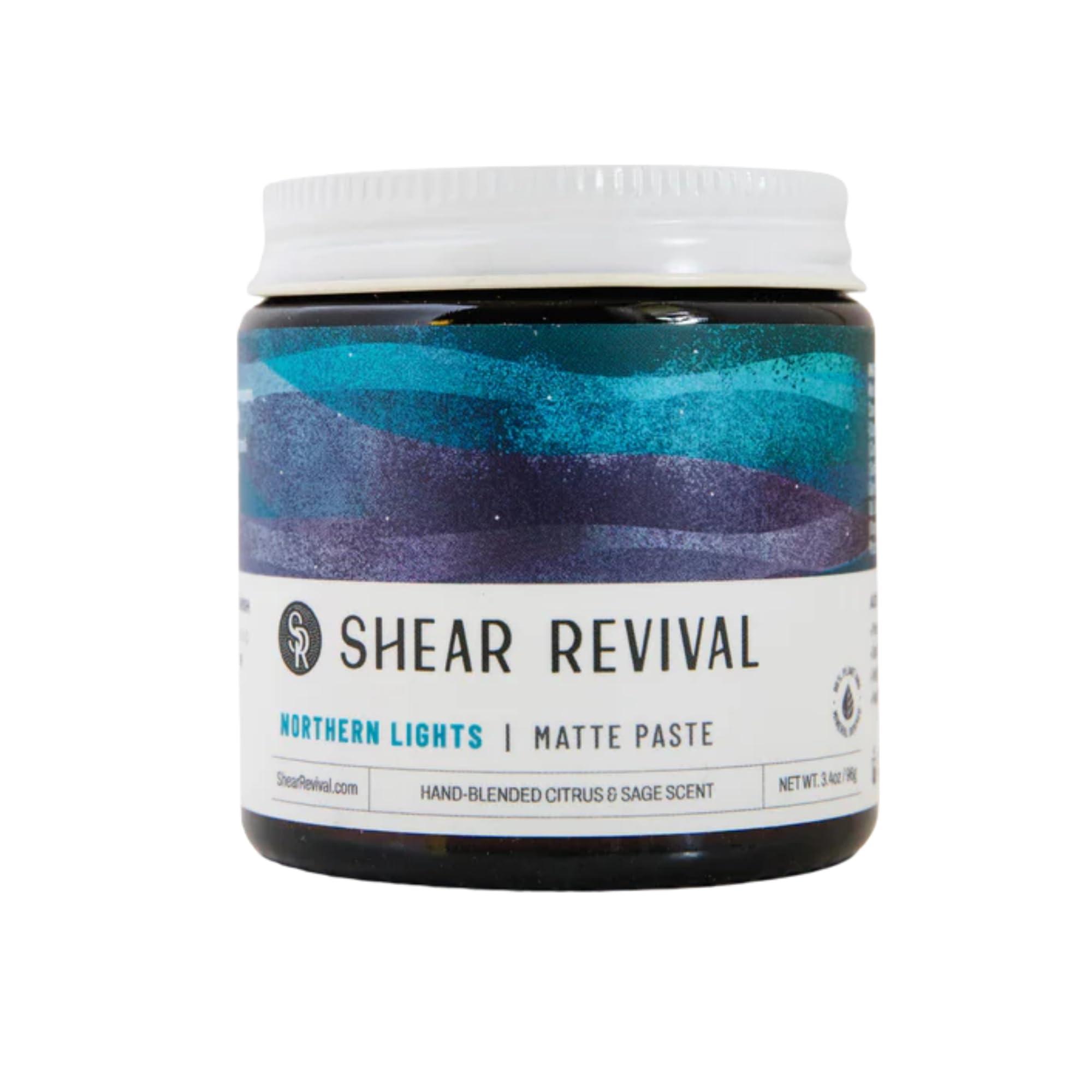 Shear Revival Shear Revival Northern Lights | Matte Hair Styling Paste for Men Strong Hold Molding Sculpting Pomade Wax Promotes Hair Elasticity Slick Back with Kaolin Clay, Calendula Extract, Clary Sage Oil 3.4oz