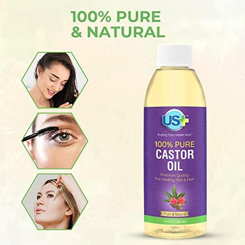 Us+ Us+ 10oz 100% Pure Castor Oil - Cold-pressed, Unrefined, Hexane-free - USP Grade - Premium Quality for Healthy Skin & Hair