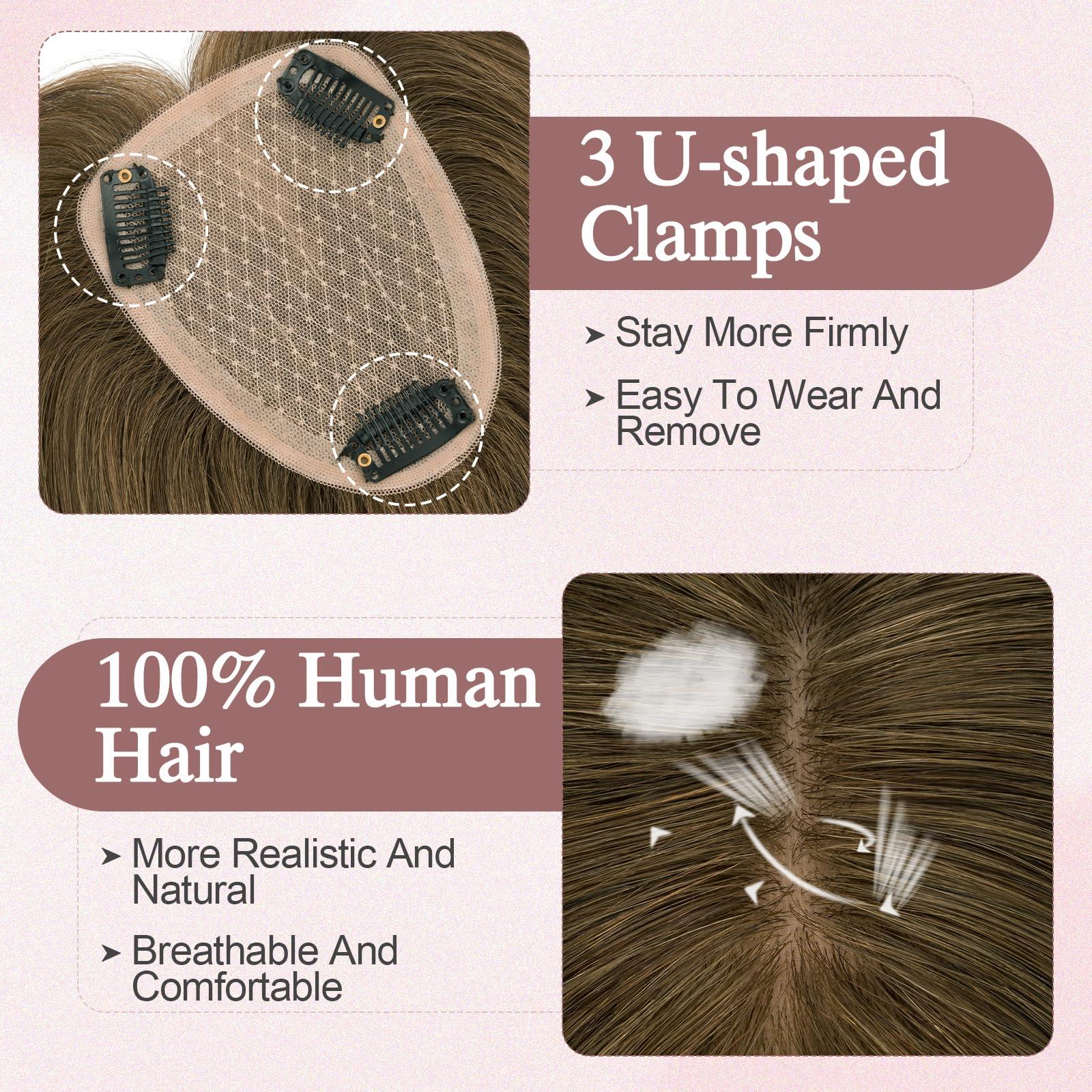 SEGO Pro SEGO Pro Hair Toppers for Women Real Human Hair Human Hair Toppers for Thin Hair Toppers Hair Pieces for Women No Bangs Adds Hair Volume 16 Inch 04 Chocolate Brown