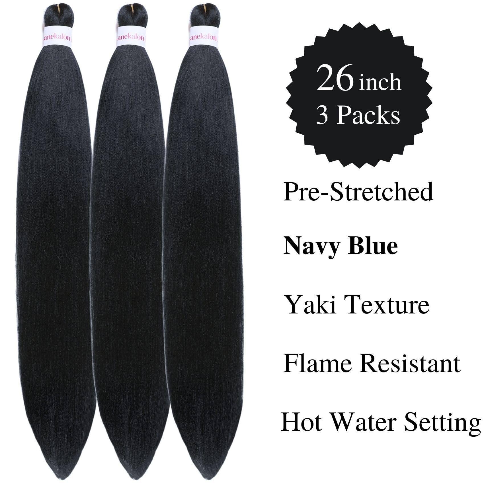 Gozill Navy Blue Braiding Hair Pre Stretched Prestretched Ez Braid Colored Braiding Hair Extensions Kids Box Braiding 26 inch