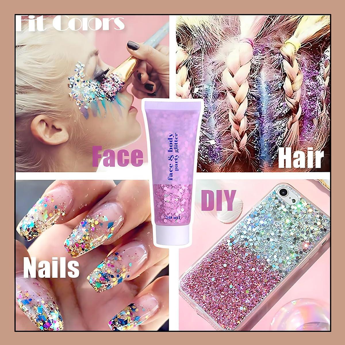 VEZE Body Glitter Body Glitter Gel Face Glitter Glitter Face Paint Chunky Glitter for Face Hair Nails, Halloween Makeup Festival Glitter Makeup 50ml