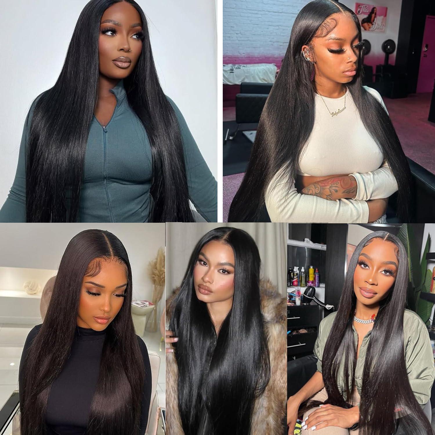 Isufer 2X6 Lace Closure Human Hair Middle Part Straight Brazilian High Density Natural Black 12 Inch