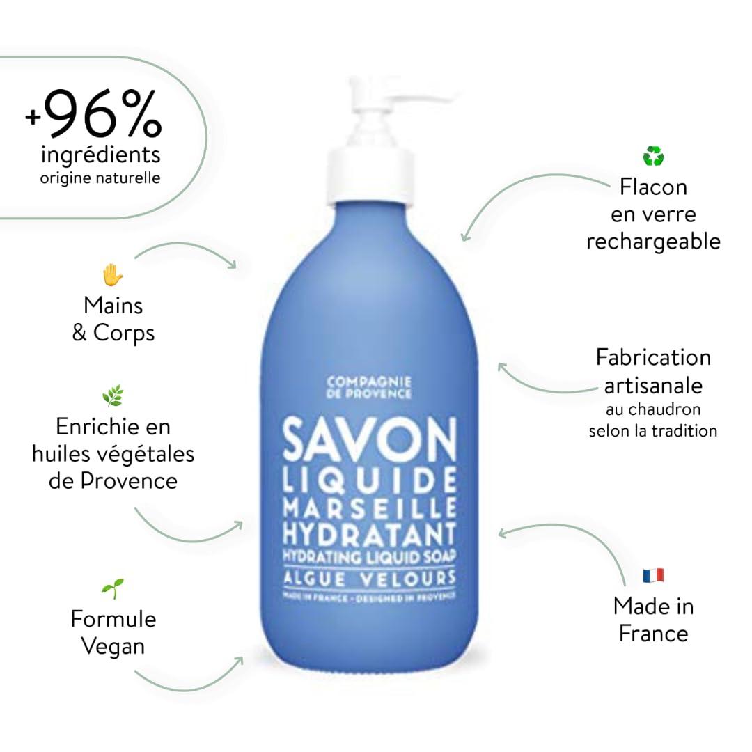 La Compagnie de Provence Compagnie de Provence Savon de Marseille Extra Pure Liquid Soap - Velvet Seaweed - 16.7 Fl Oz Glass Pump Bottle