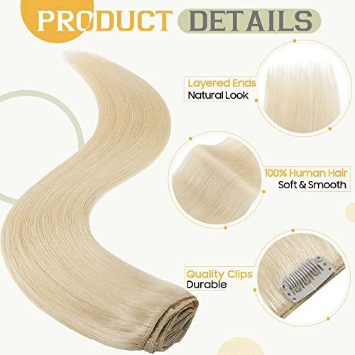 S-noilite S-noilite Clip in Hair Extensions Real Human Hair 24 Inch Platinum Blonde Hair Extensions Remy Human Hair Clip In For Women Natural Straight Clip on Extension 8PCS 80g #60
