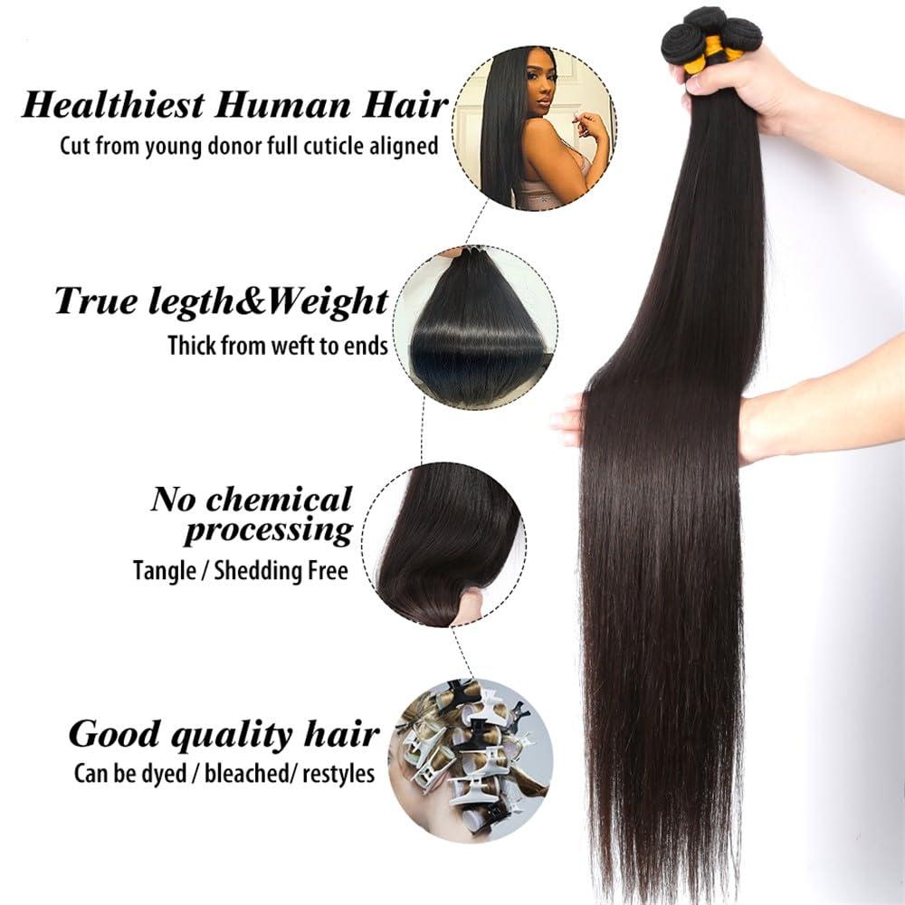 Grcabeir Grcabeir 12A Human Hair Bundles Brazilian Hair Weave Bundles Straight Human Hair 1 Bundle 40 Inch Bundles Hair Extensions