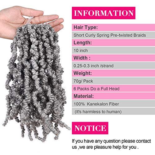 Kori Koli 3 Packs Short Grey Pre-twisted Spring Braids Synthetic Crochet Hair Extensions 10 inch 15 strands/pack Ombre Crochet Twist Braids Curly Twist Braiding Hair Bulk (10“ Pre-twisted (pack of 3), Grey#)