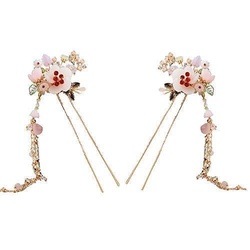 CHXIHome Classical Style Ancient Retro Hairpin Clip, Hanfu Tassel, Exquisite Vintage Headdress Jewelry Set, Hair Comb Ear Clips Set Pearls Tassels (A)