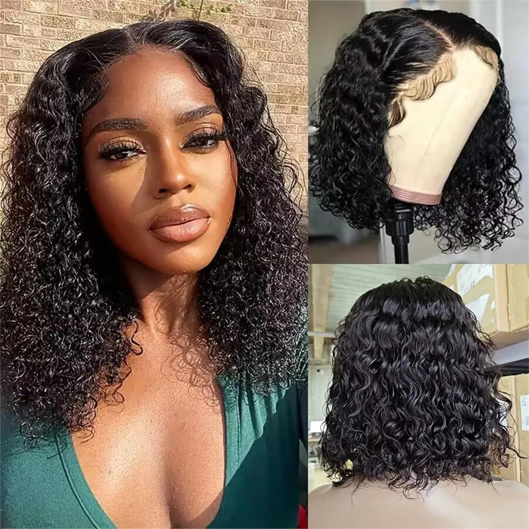 Wjnvfioo Wjnvfioo Water Wave Bob Glueless Wig Human Hair Ready To Wear And Go Short Bob Human Hair Wigs Pre Cut Lace Wigs For Women