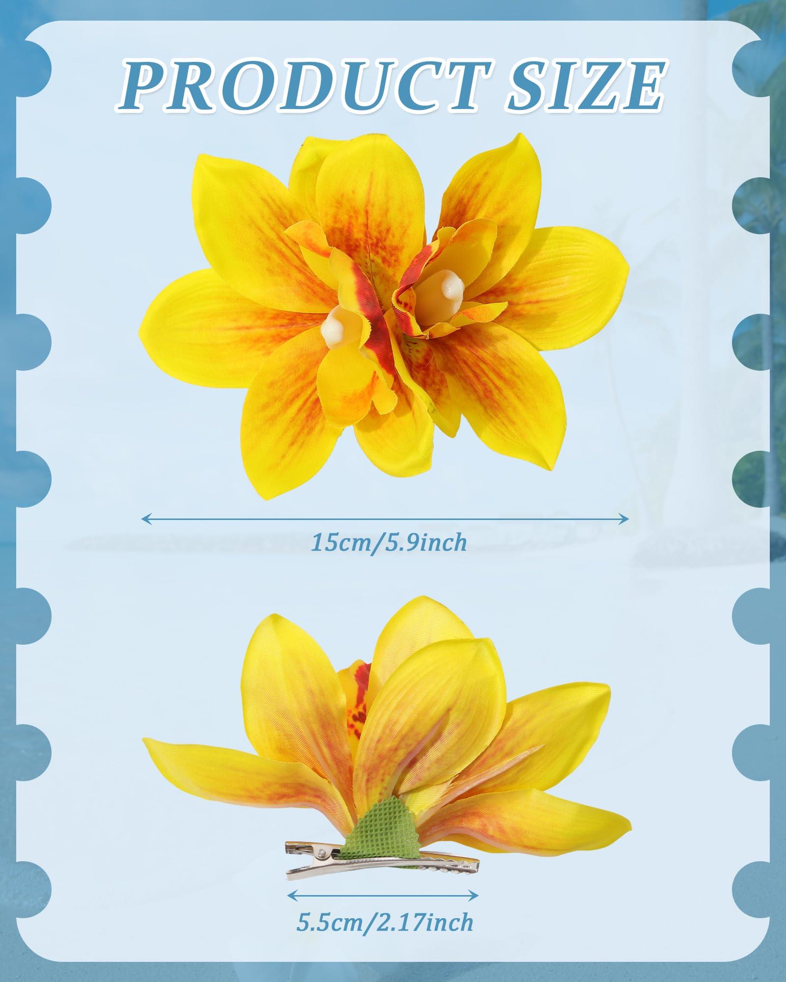 Ufgin 3 PCS Hawaiian Hair Accessories: Orchid, Hibiscus, and Artificial Flower Barrettes for Women (Pink, Rose, Yellow) - Ideal for Wedding, Bridal, Beach Party