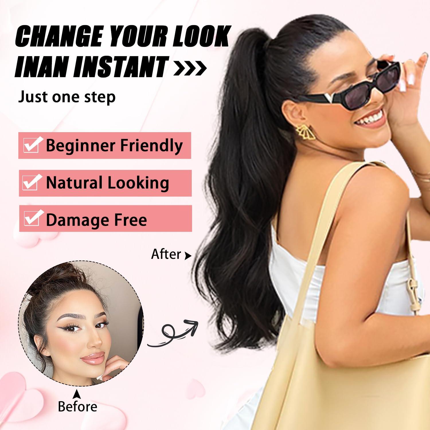 Stamped Glorious Stamped Glorious Ponytail Extension Drawstring Ponytail Extension for Women 26 Inch Long Wavy Layered Pony Tails Hair Extensions Clip in Ponytail Hairpiece for Daily Party UseDark Brown