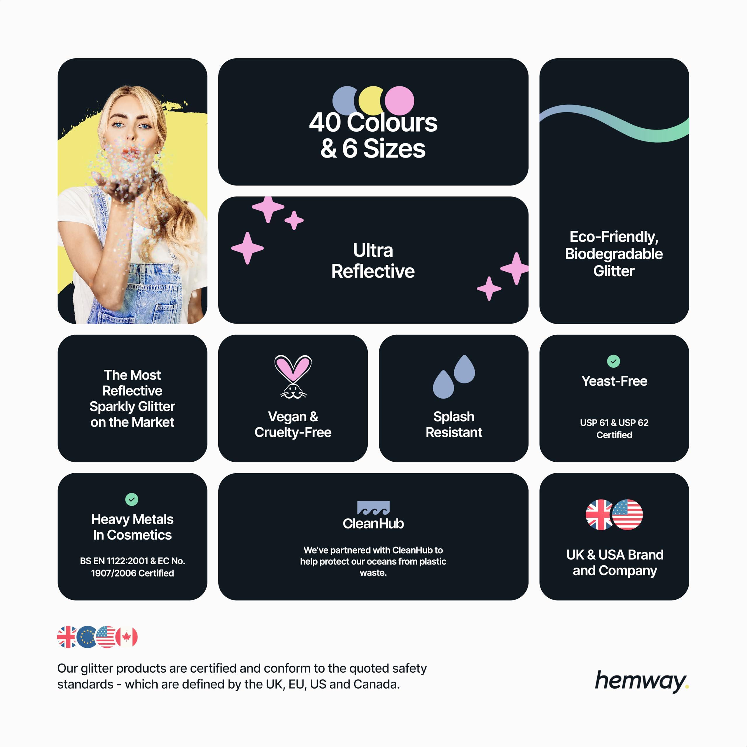 Hemway Hemway Eco Friendly Ultra Sparkle Glitter 100g / 3.5oz - Biodegradable Vegan Cosmetic Safe for Craft Face Hair Nail and Festival Makeup - Ultrafine (1/128" 0.008" 0.2mm) - Gun Metal Grey Holographic