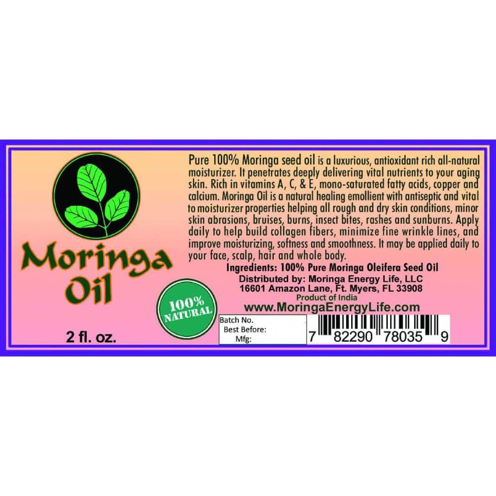 Moringa Energy Life Moringa Energy Life Moringa Oil 2 oz 100% Pure Moringa Seed Oil, Cold-Pressed for Face, Skin and Hair, Body, Oil