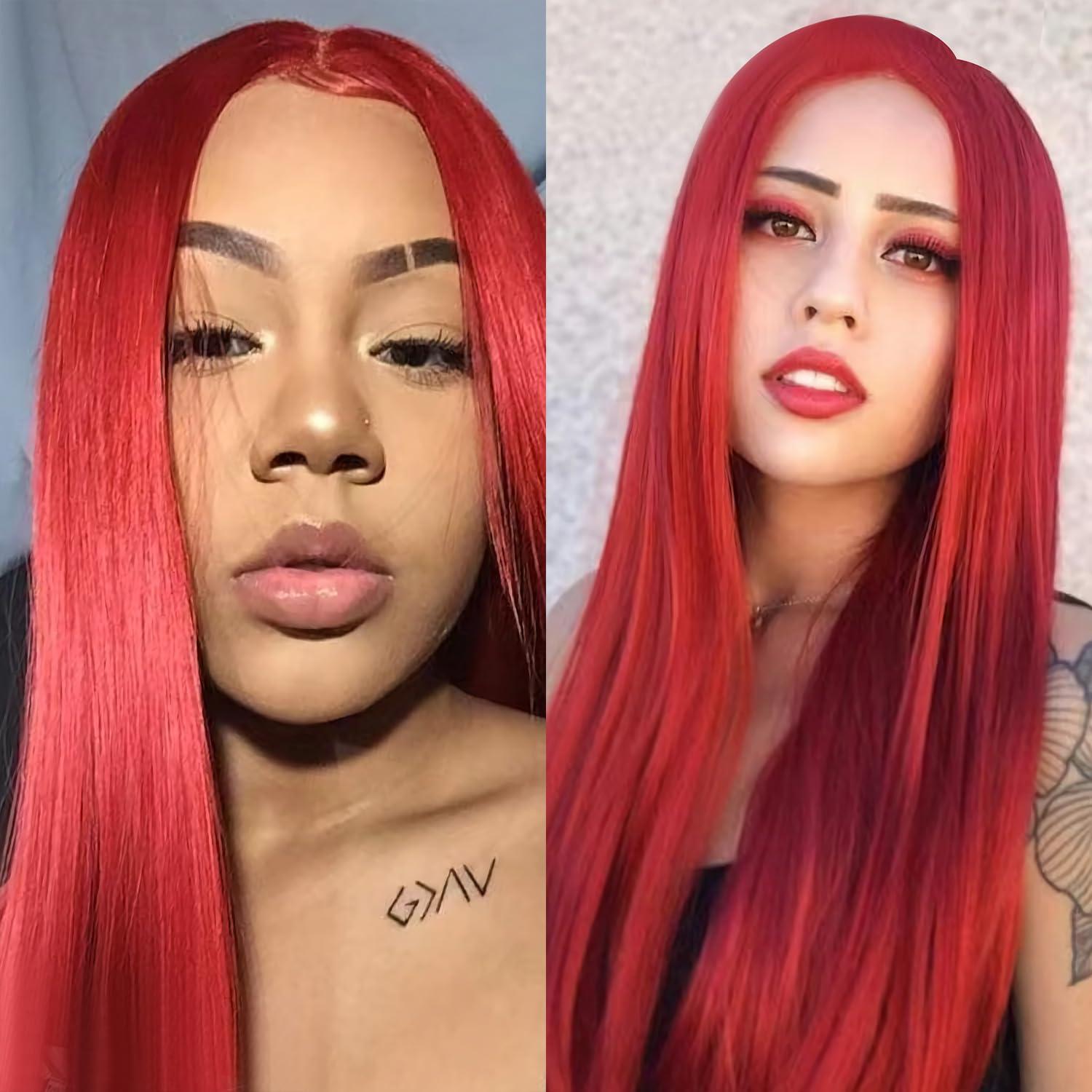 SSSNIVIA SSSNIVIA Red Wig Synthetic Lace Front Wig Ready to Wear Glueless Wig Pre Plucked 13x4 HD Lace Front Wigs Long Straight Red Wigs for Women Natural Looking 22inch