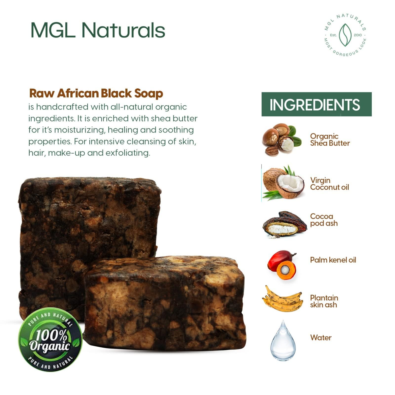 MGL Naturals MGL Naturals Best Organic African Black Soap, 1 lb, For Acne, Eczema, Dark spots, Rashes & Blemish from Ghana, Africa. Face and body deep cleanse wash. For skin conditions (1 lb)