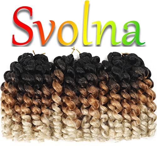 Svolna Jamaican Bounce Crochet Hair Extensions 8 inch Ringlet Wand Curl Crochet Hair 3 Tone Blonde Ombre Curly Crochet Braids Grey Crochet Braiding Hair 60 Roots