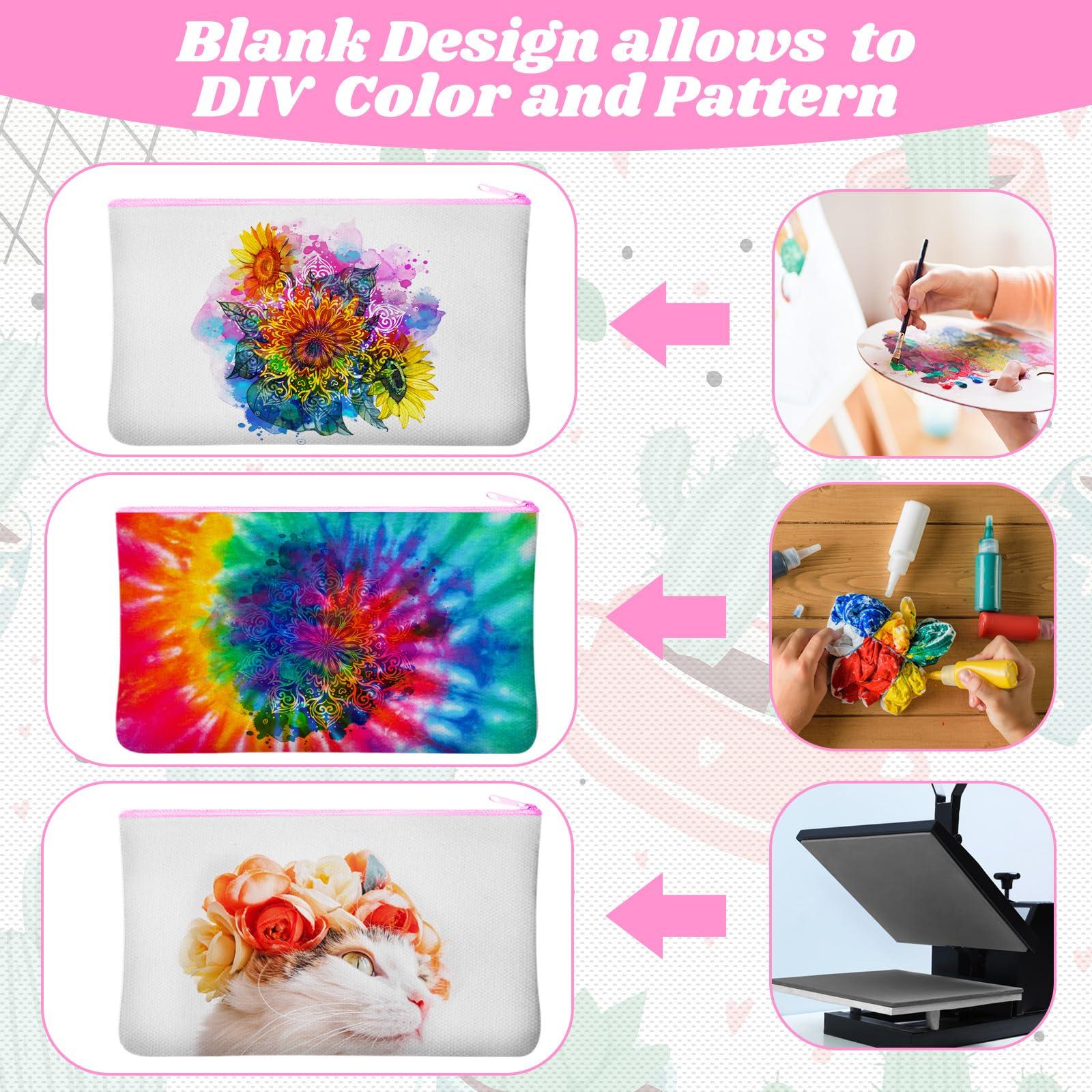 Frienda 50 Pieces Sublimation Blank Canvas Makeup Bags Bulk Blank DIY Heat Transfer Cosmetic Makeup Bags Canvas Pen Case Pencil Bags Clear Sublimation Blank Pouch with Zipper (White, Pink,7 x 4.3 Inch)
