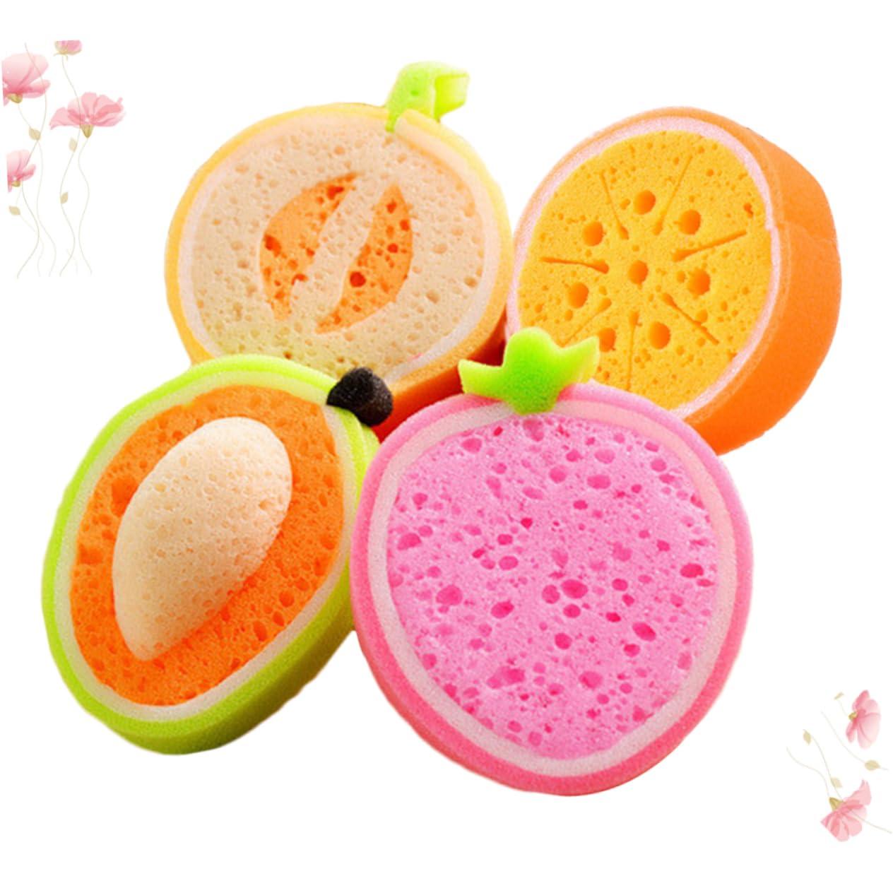 Healeved Healeved Fruits Bath Sponges Set 4 Pieces Baby Sponge Bath Gentle Scrub for Toddlers Random Style