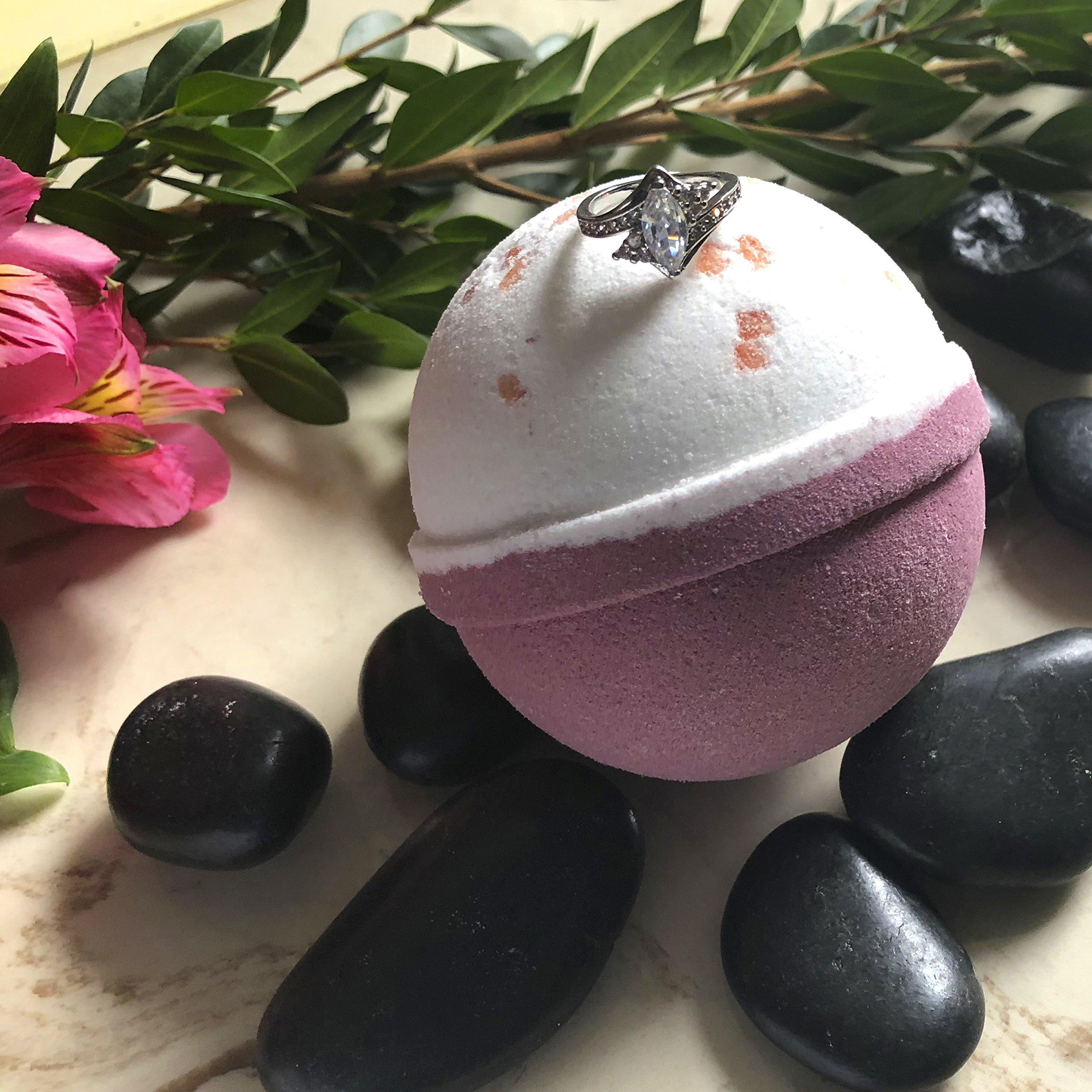 Jackpot Candles Bath Bomb with Surprise Size Ring Inside - Pink Himalayan Sea Salt Extra Large 10 oz. Bath Bombs with Jewelry - Hand Made in USA - Perfect for Spa & Bubble Bath. Great Gift for Birthday, Mothers Day