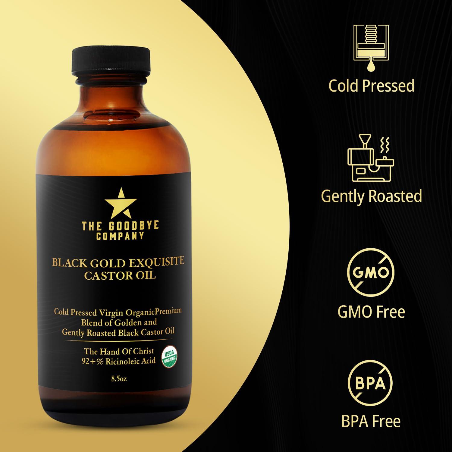 The Goodbye Company The Goodbye Company Jamaican Black & Gold Castor Oil Blend  USDA Organic, Cold-Pressed & Unrefined  Pure Hexane-Free Oil for Hair, Skin, Body, Eyelashes & Eyebrows