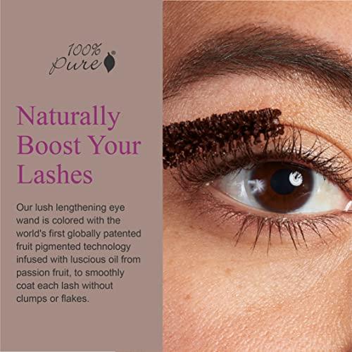 100% PURE 100% PURE Ultra Lengthening Mascara Dramatic Intense Volume & Length Natural Fruit Pigmented Voluminous Eyelash Makeup No Clumping, Smudging or Flaking - Vegan, Dark Chocolate Color - 0.35 oz