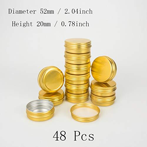 LXLK 48 Pack 30ml Aluminium Containers Gold Round Empty Refillable Cosmetic Jars Tins Cans with Screw Lid