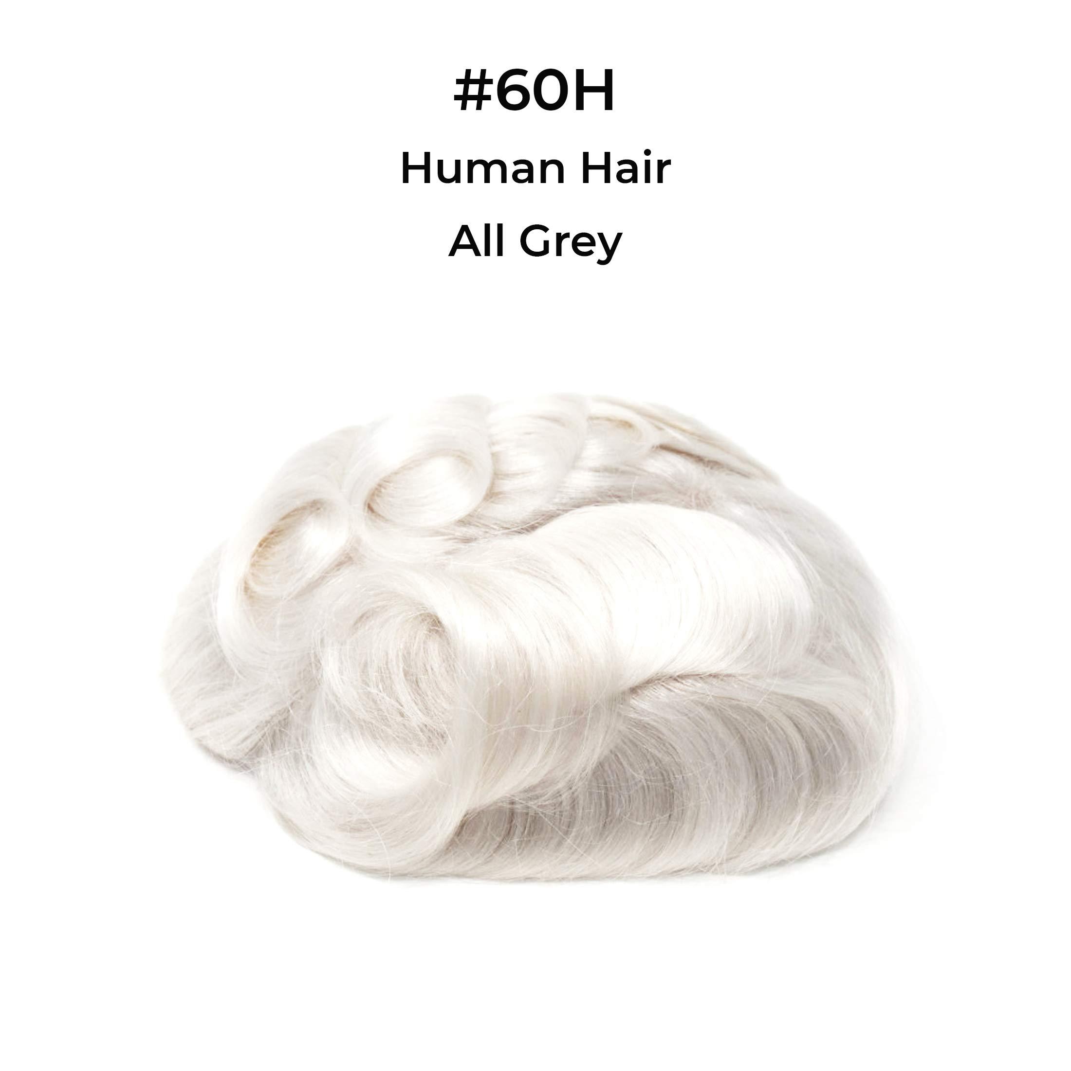 Superhairpieces Superhairpieces Men\'s 8\" x 10\" Hairpieces Toupee for Men 6\" Soft Fine Indian Remy Hair 120-110% Density French Lace top with Poly and Glass Silk (Golden Full Grey)