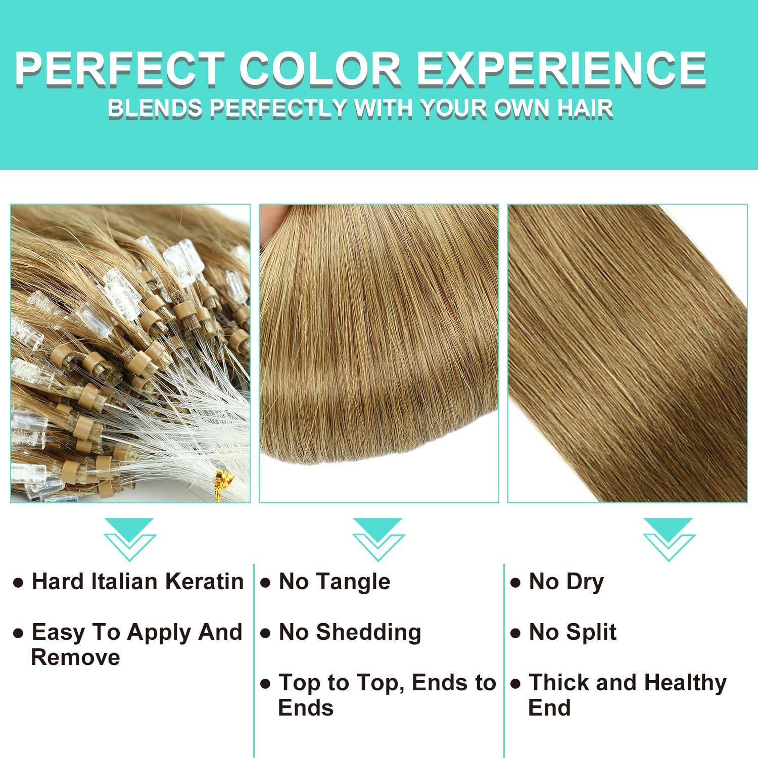 LEJDI Microlink Human Hair Extensions, 50g 100strands Micro Ring Cold Fusion Remy Hair Extension For Women Salon