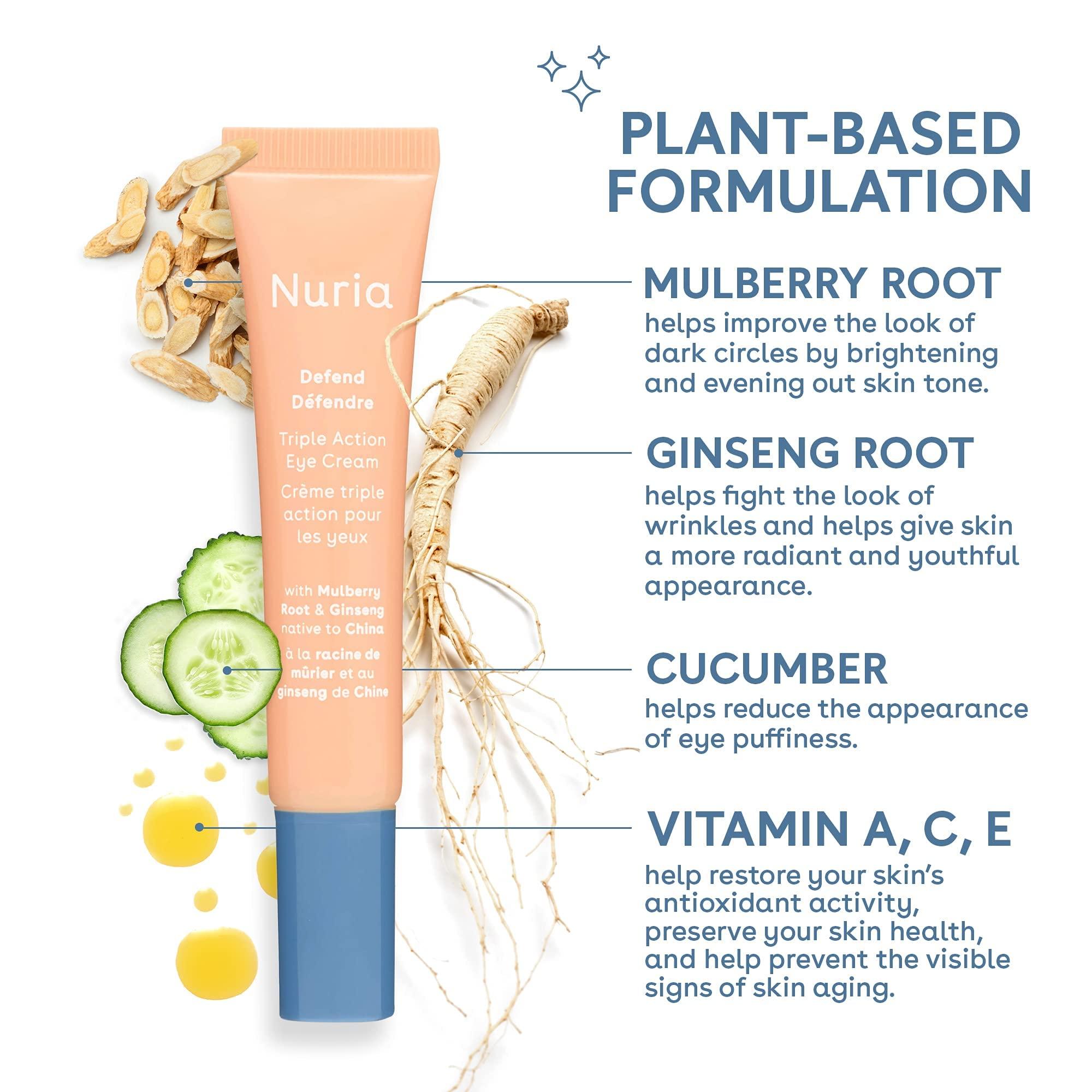 Nuria Nuria - Defend Triple Action Eye Cream for Dark Circles, Puffiness and Fine Lines, Nourishing Under Eye Cream with Ginseng and Mulberry Root, 15mL/0.5 fl oz