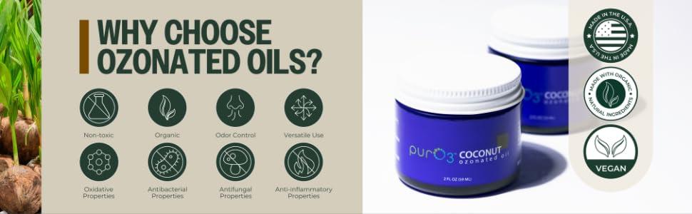 Pur O3 Pur O3 Fully Ozonated Coconut Oil - Pure, Natural, Organic Coconut Ozonated Oil - Coconut Oil Skin Care from Ozontate, Oxygenated Coconut Oil - Ozone Oil in a Glass Jar, 2 oz