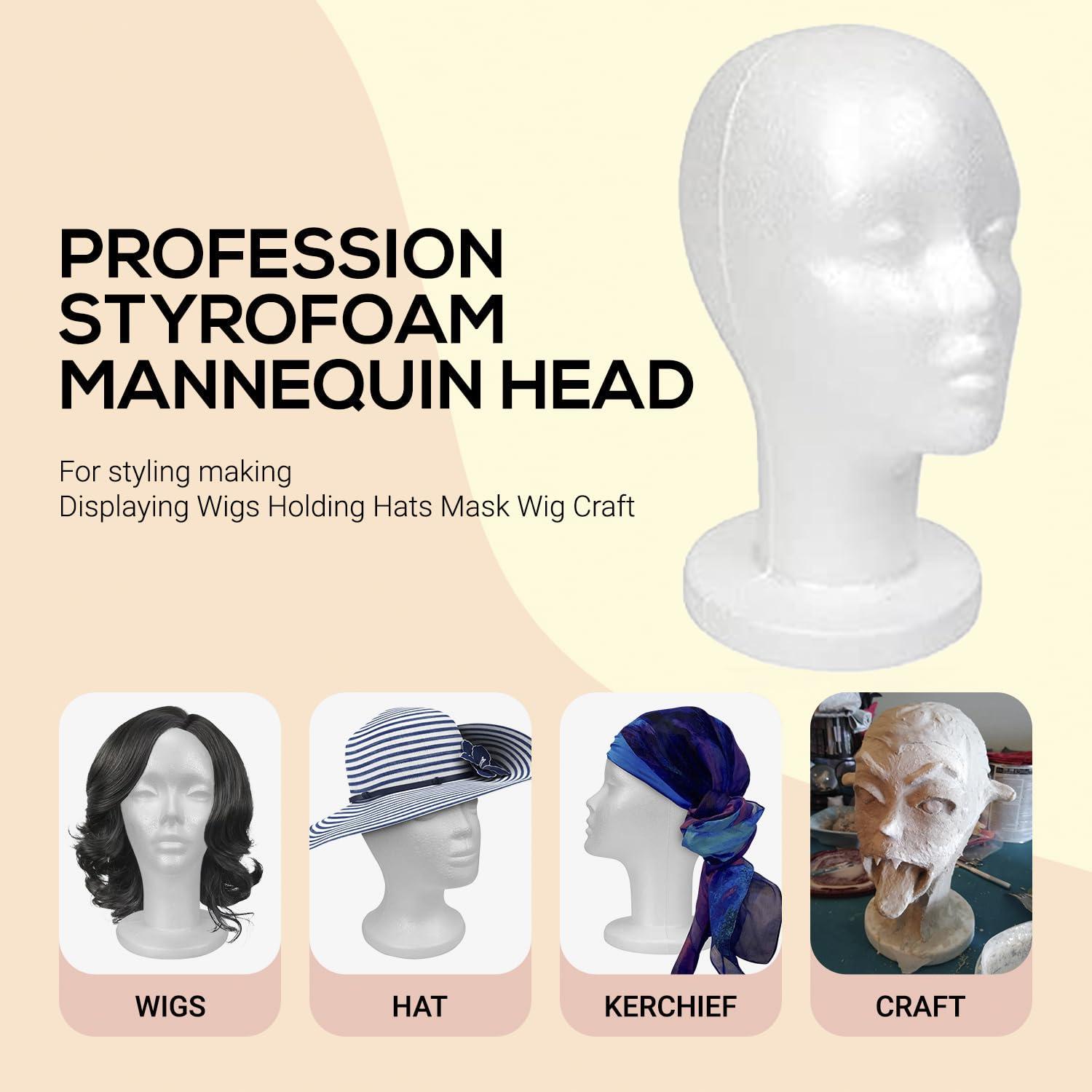 STUDIO LIMITED STUDIO LIMITED 11.4-Inch Styrofoam Mannequin Head (6 Pack) - White Foam Wig Stand for Wigs, Hats, Masks, Hairpieces, Arts, Crafts, DIY Projects, Salon Display