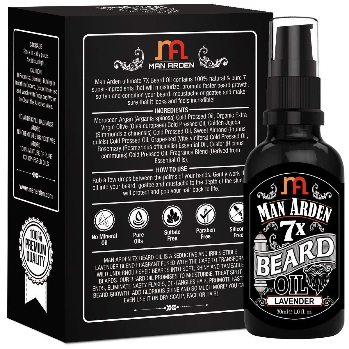 Man Arden Man Arden 7X Beard Oil (Lavender) 30ml, 7 Premium Oils For Beard Growth & Nourishment