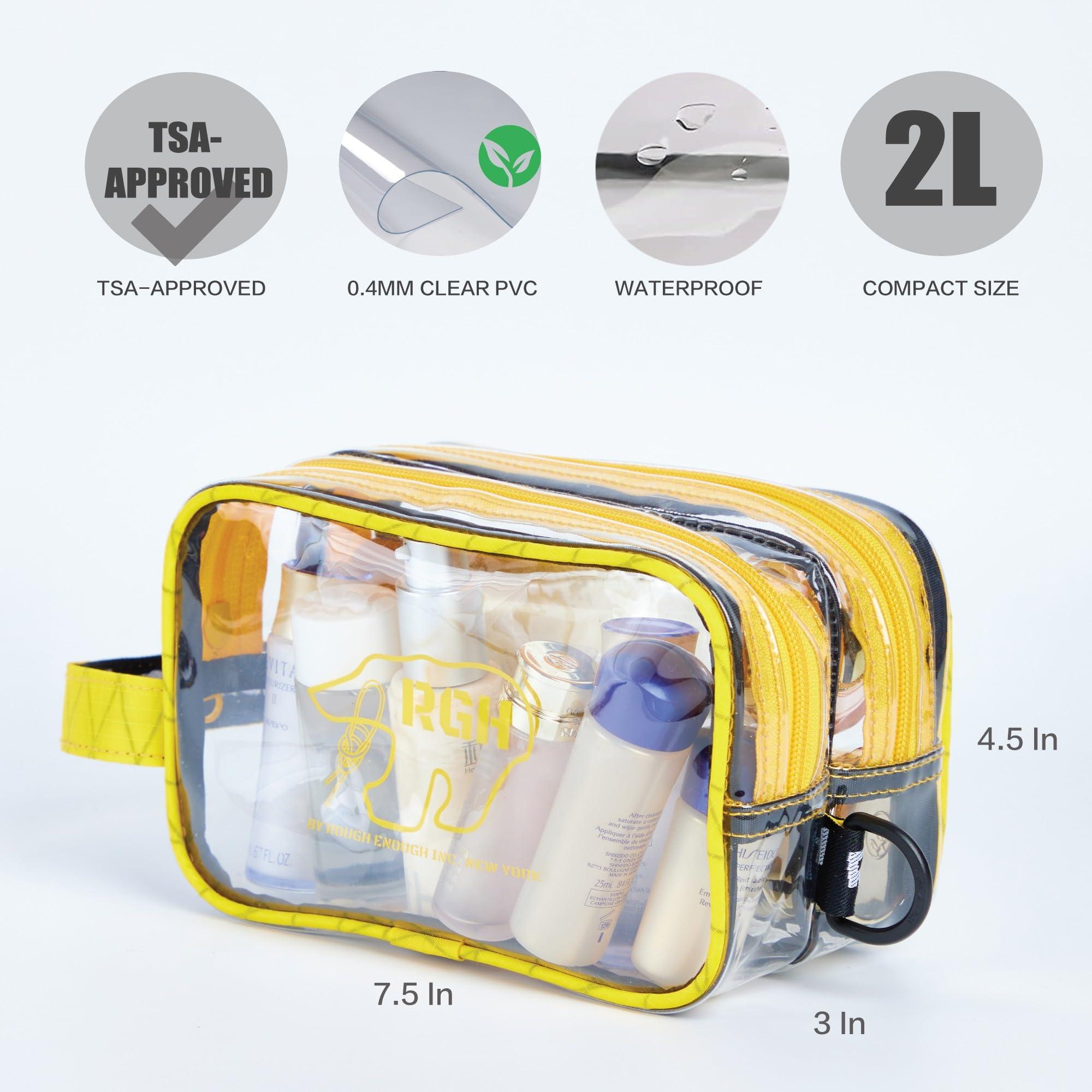 RE ROUGH ENOUGH Rough Enough Clear Toiletry Bag for Men TSA Approved Shaving Kit Cosmetic Organizer Travel Essentials with Dry Wet 2 Compartments Yellow