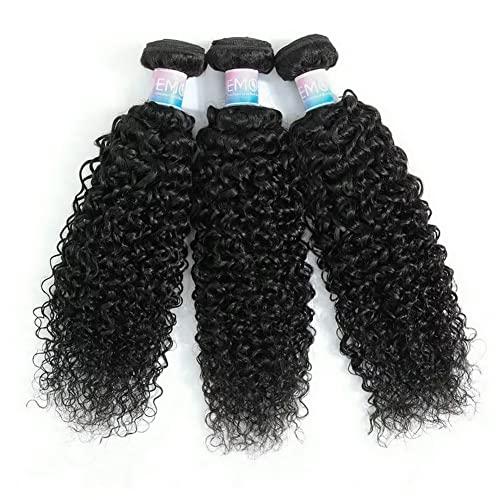 EMOL Kinky Curly Human Hair Bundles Thick Curly Weave Bundles Virgin Hair Bundles Full Head Hair Natural Black Color Hair Bundles Can Be Dyed 3 Bundles Total 300g 18 18 18 Inch